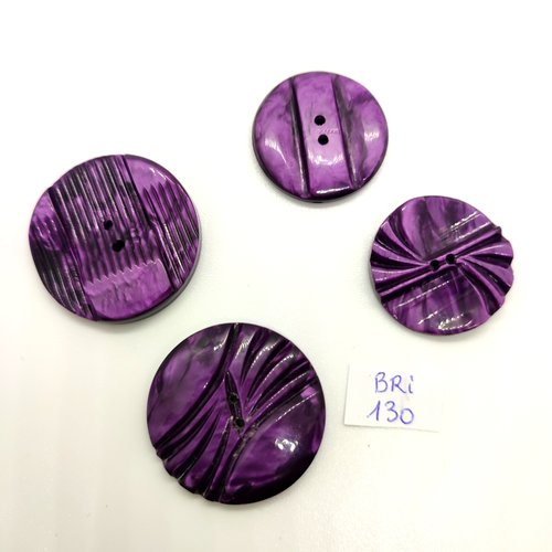 4 boutons en résine violet - 32mm et 26mm - bri130