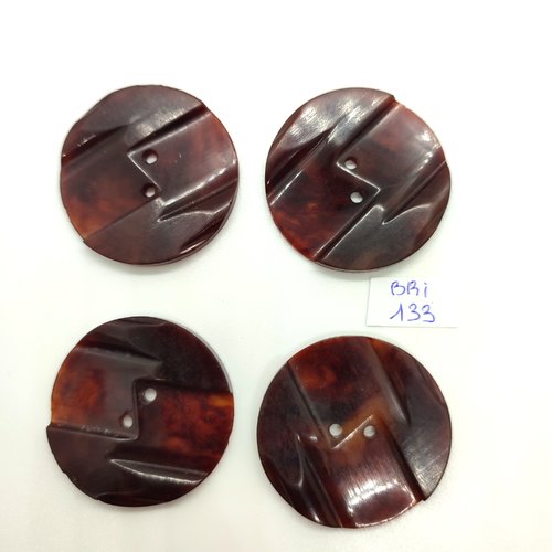 4 boutons en résine marron - 36mm - bri133