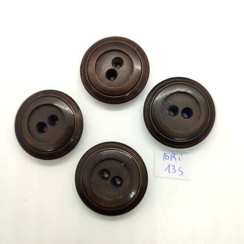 4 boutons en résine marron - 31mm - bri135