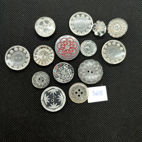 14 boutons en résine transparent (fleur) - entre 22mm et 13mm - 368