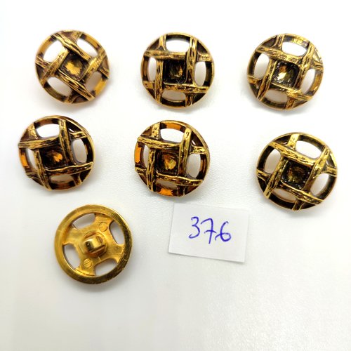 7 boutons en résine doré - 18mm - 376