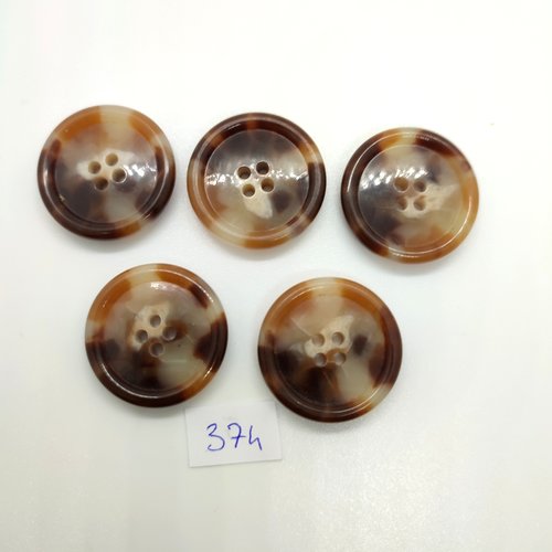 5 boutons en résine marron et beige - 28mm - 374