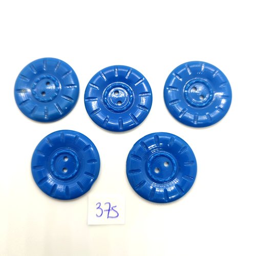 5 boutons en résine bleu - 26mm - 375
