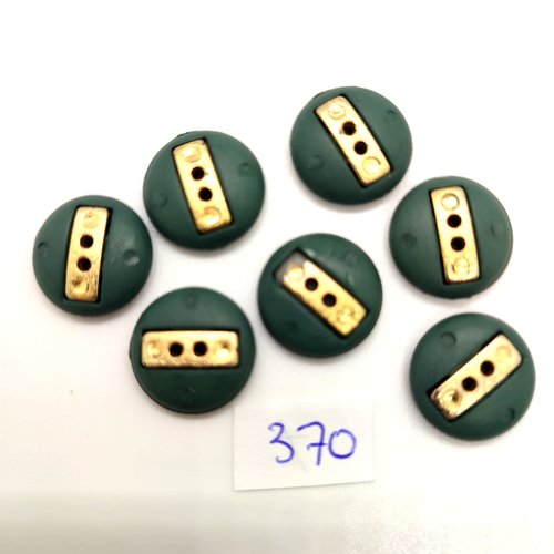 7 boutons en résine vert et doré - 15mm - 370
