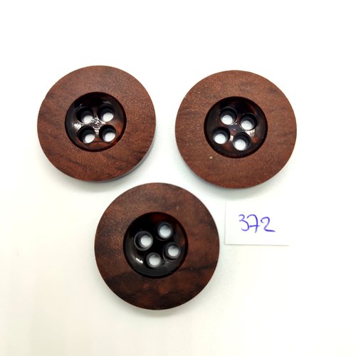 3 boutons en résine marron - 30mm - 372