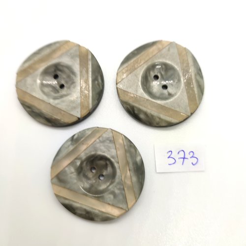 3 boutons en résine gris - 32mm - 373
