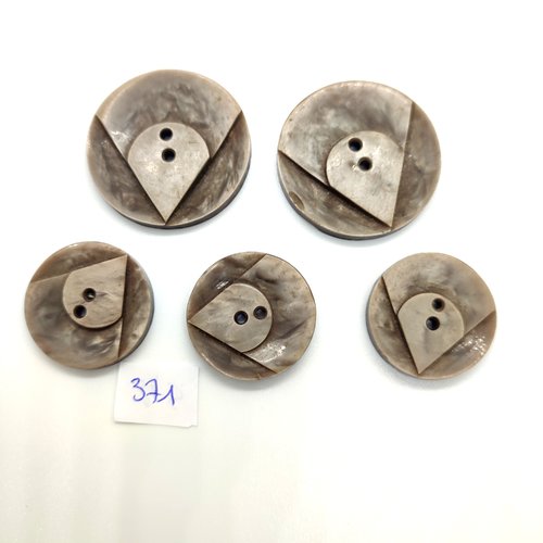 5 boutons en résine gris / marron - 36mm et 27mm - 371