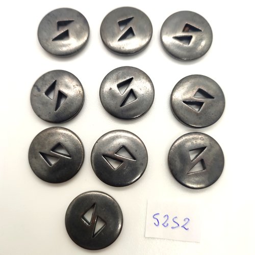 10 boutons en métal gris foncé - 18mm - tr5252