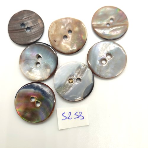 7 boutons en nacre gris et marron - 23mm - tr5253