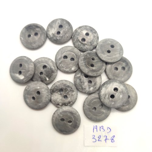 16 boutons en résine gris - 15mm - abd3278
