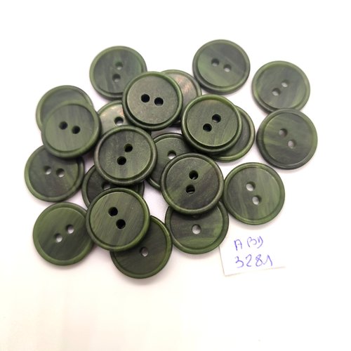 21 boutons en résine vert foncé - 18mm - abd3281