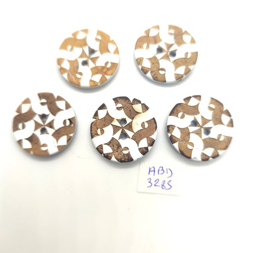 5 boutons en résine blanc et beige - 23mm - abd3285