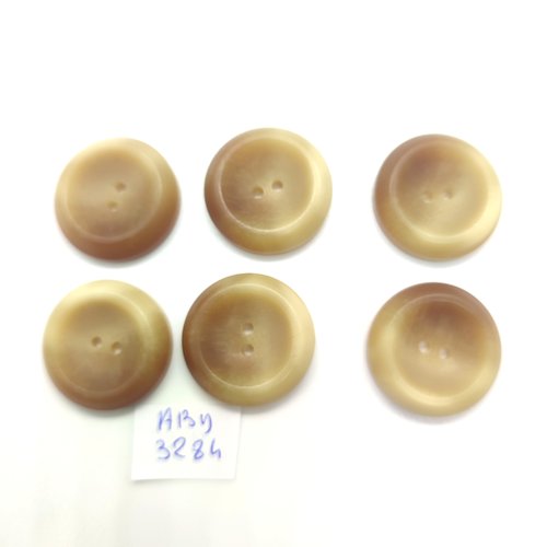 6 boutons en résine beige et marron - 22mm - abd3284