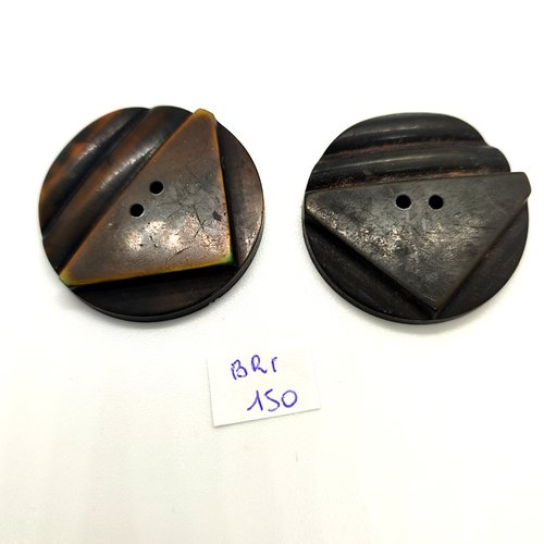 2 boutons en résine marron foncé - 40mm - bri150