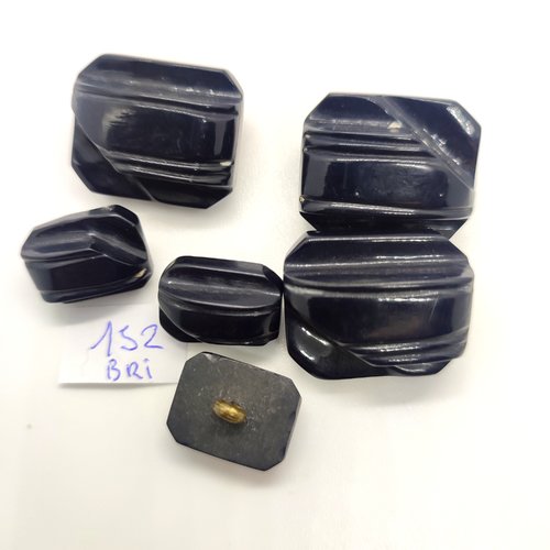 6 boutons en résine noir - 22x26mm et 14x18mm - bri152