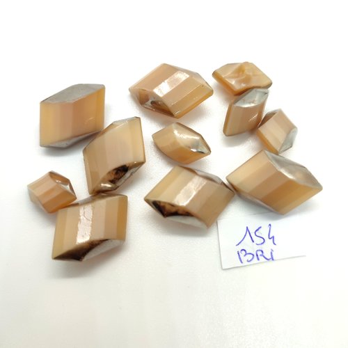 11 boutons en verre beige - 9x16mm et 13x22mm - bri154