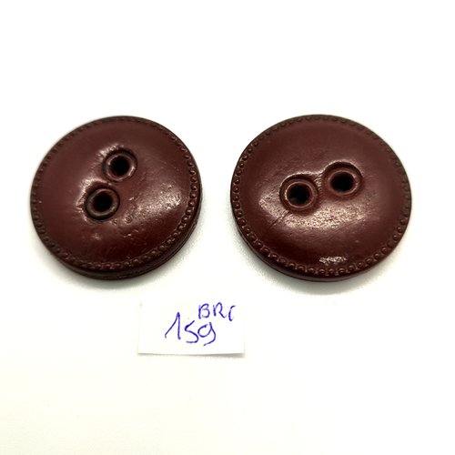 2 boutons en cuir marron - 31mm - bri159