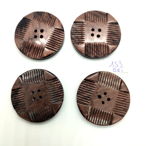 4 boutons en résine marron foncé - 34mm - bri153