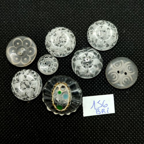 8 boutons en résine transparent vintage (fleurs) - entre 12 et 22mm - bri156