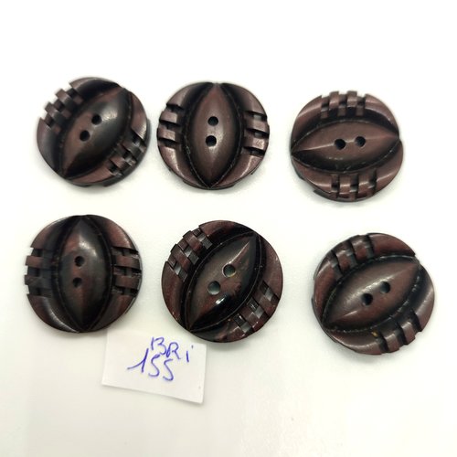 6 boutons en résine marron foncé - 21mm - bri155
