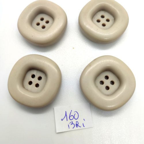 4 boutons en résine beige très clair / gris - 25mm - bri160