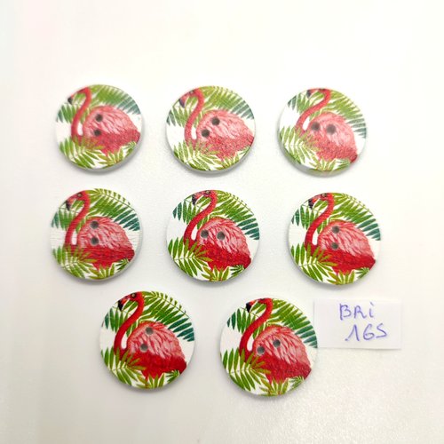 8 boutons en bois fantaisie flamant rose multicolore - 20mm - bri165