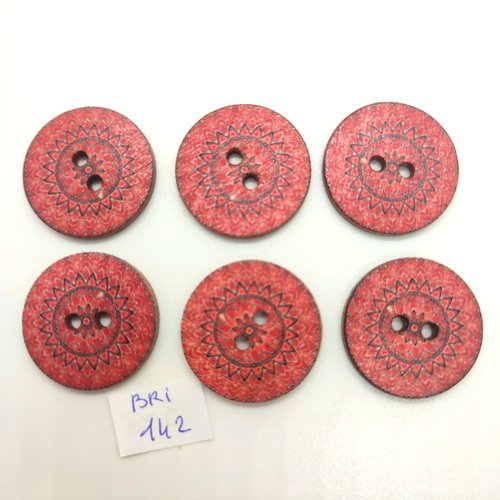 6 boutons en bois fantaisie multicolore - 25mm - bri142