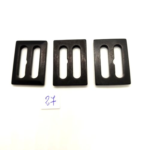 3 boucles de ceinture coulissante en résine noir - 25x35mm