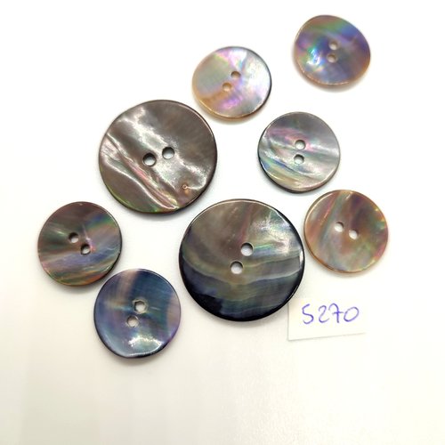 8 boutons en nacre marron et gris - 25mm et 17mm - tr5270