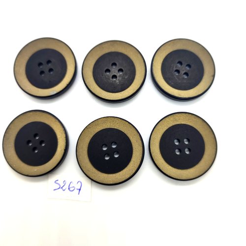 6 boutons en résine noir et beige foncé - 27mm - tr5267