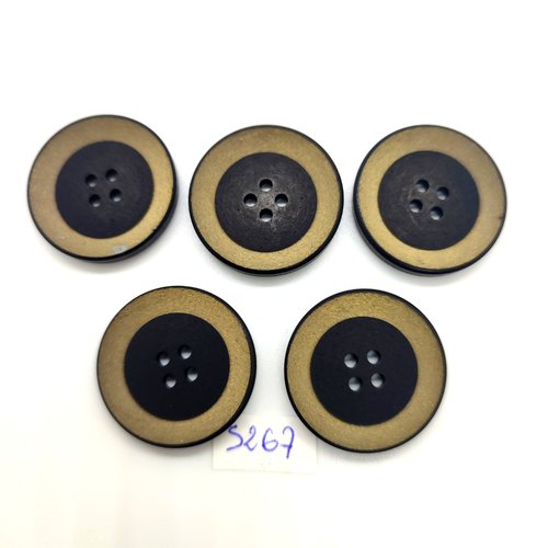 5 boutons en résine noir et beige foncé - 27mm - tr5267