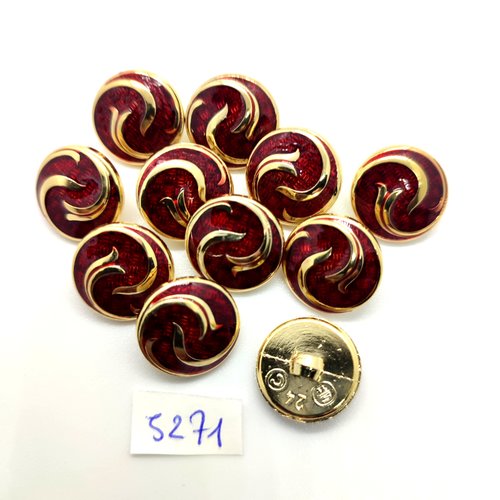 11 boutons en résine bordeaux et doré - 15mm - tr5271