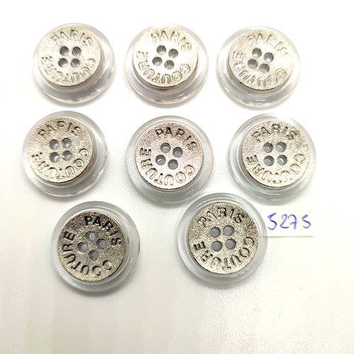8 boutons en résine transparent et argenté - 23mm - tr5275