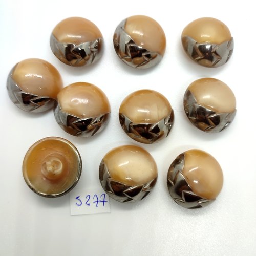 10 boutons en résine beige et métal argenté - 22mm - tr5277