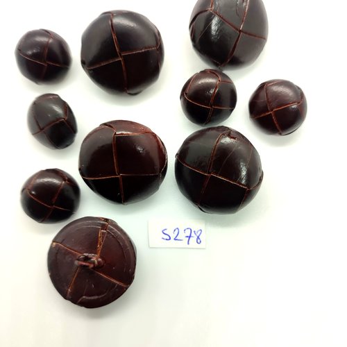 10 boutons en cuir marron foncé - 23mm et 15mm - tr5278
