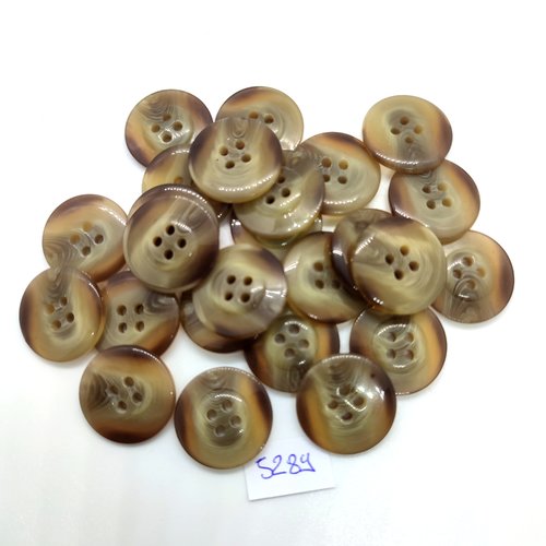 25 boutons en résine beige et marron - 18mm - tr5289