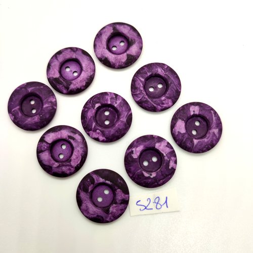 9 boutons en résine violet - 20mm - tr5281