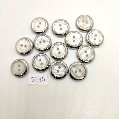 13 boutons en résine blanc et argenté - 15mm - tr5285