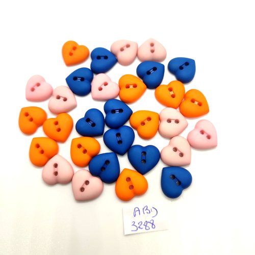 30 boutons en résine des coeurs multicolore - 13mm - abd3288