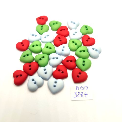 30 boutons en résine des coeurs multicolore - 13mm - abd3287