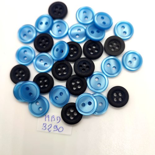 31 boutons en résine bleu et noir - 11mm - abd3290