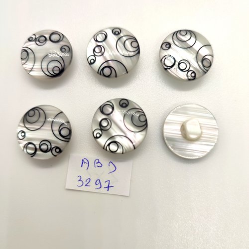 6 boutons en résine gris et noir - 17mm - abd3297