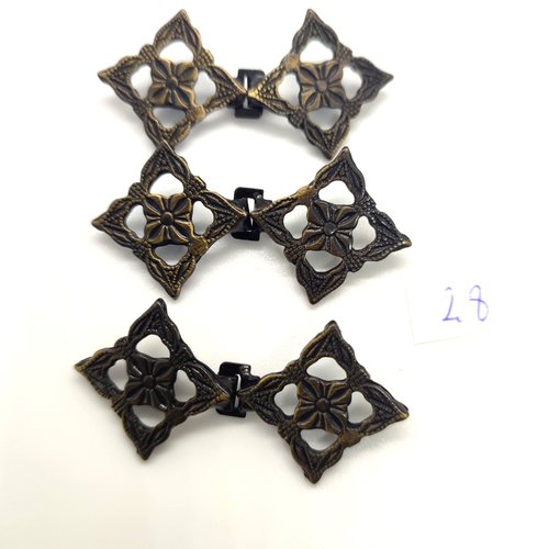 3 boucles de ceinture / agrafe métal bronze - fermé 5x15mm