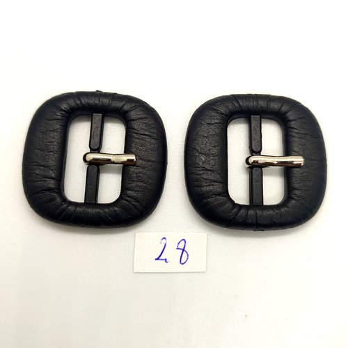 2 boucles de ceinture résine noir - 32x33mm