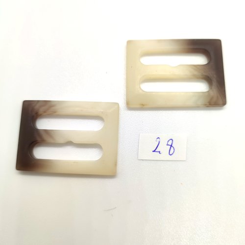 2 boucles de ceinture coulissante en résine beige et marron - 25x35mm