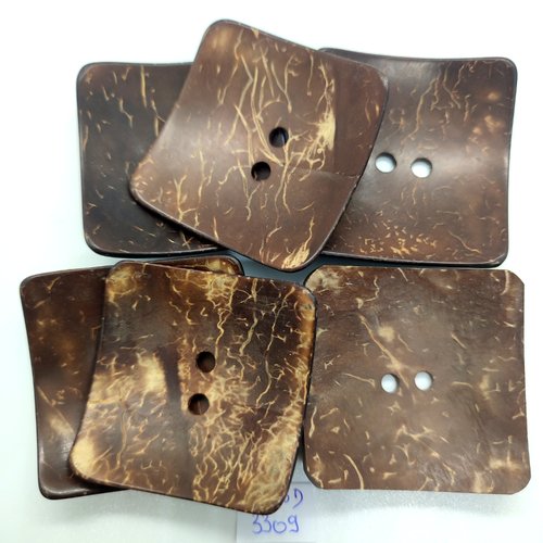 6 boutons en coco marron - 46x46mm - abd3209