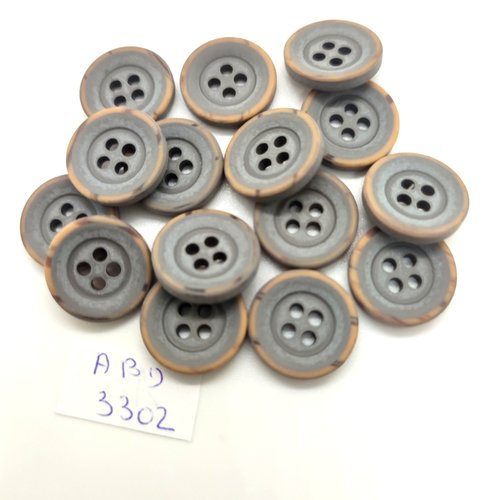 15 boutons en résine gris et vieux rose - 15mm - abd3302