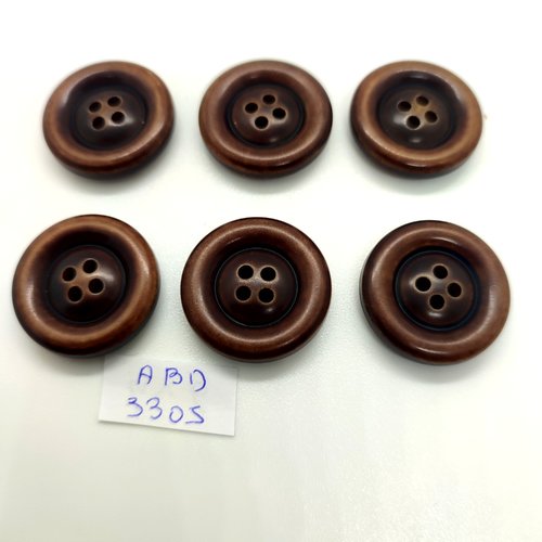 6 boutons en résine marron - 23mm - abd3305