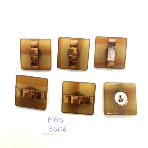 6 boutons en résine beige - 20x20mm - abd3306