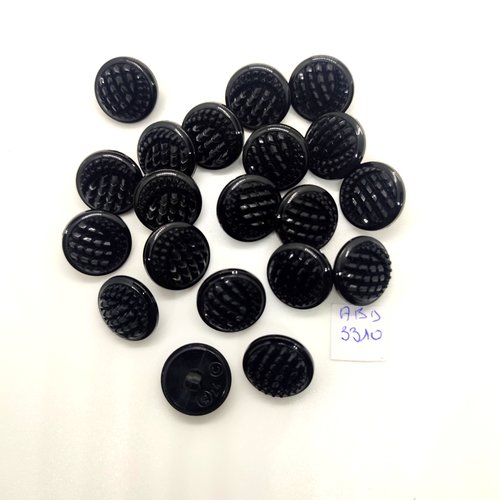 20 boutons en résine noir - 15mm - abd3310